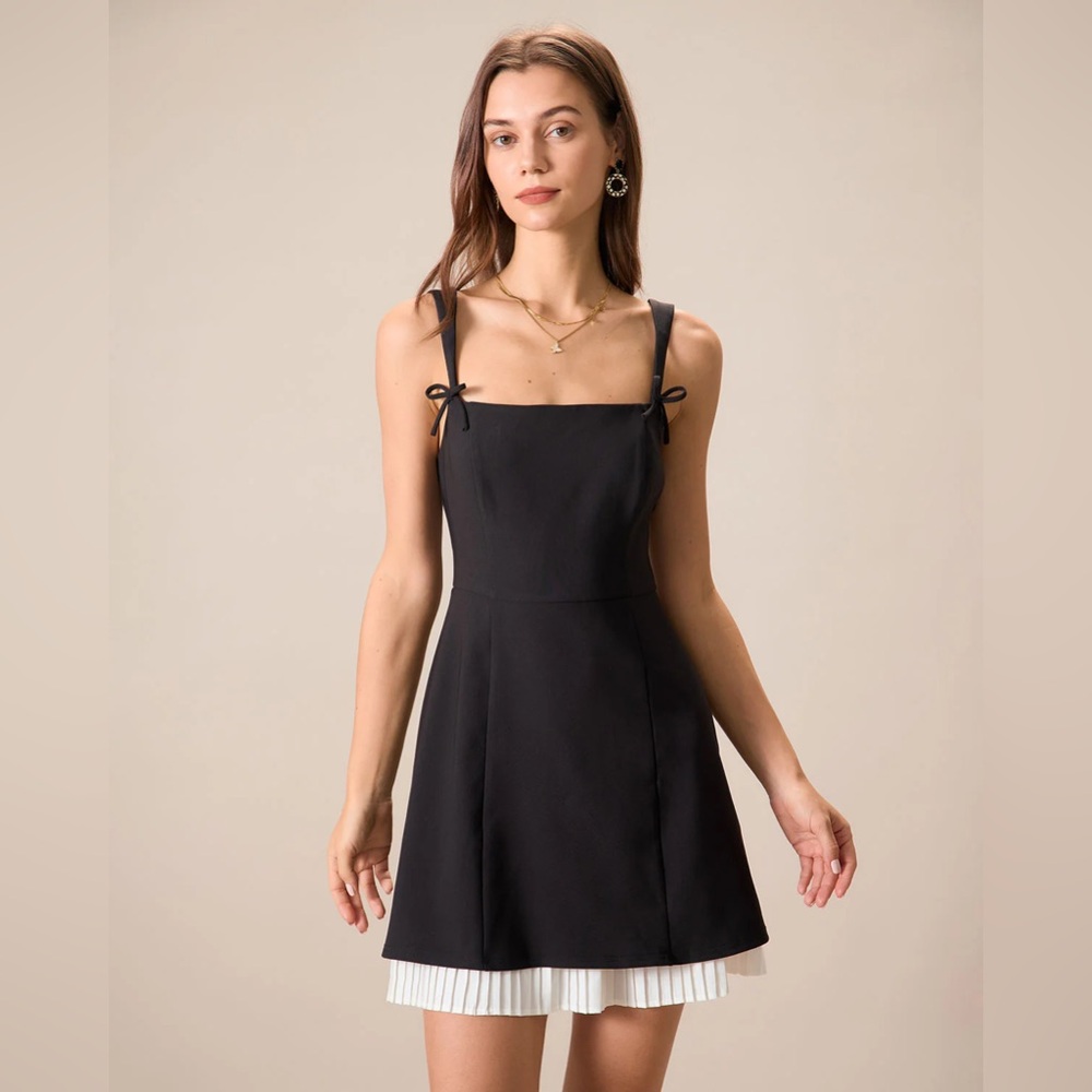 Rihoas Black Contrasting Bowknot Slip Mini Dress